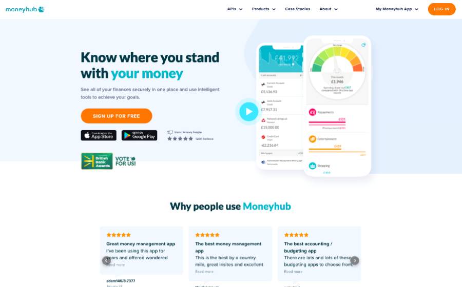 Moneyhub homepage