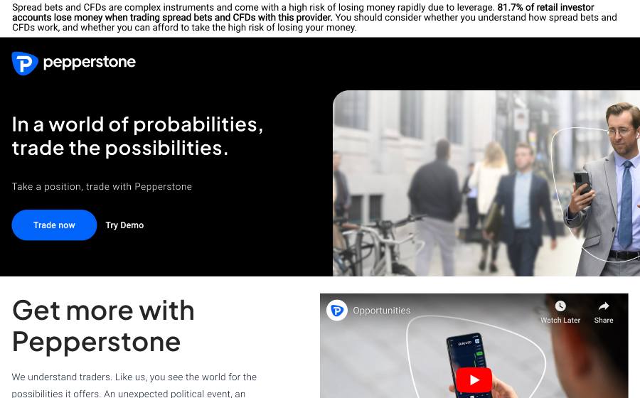 Pepperstone homepage