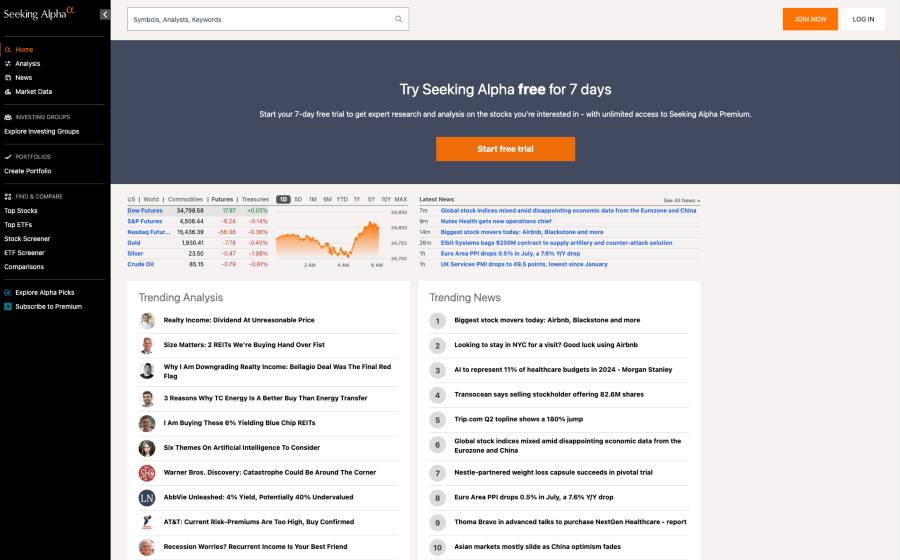 Seeking Alpha homepage